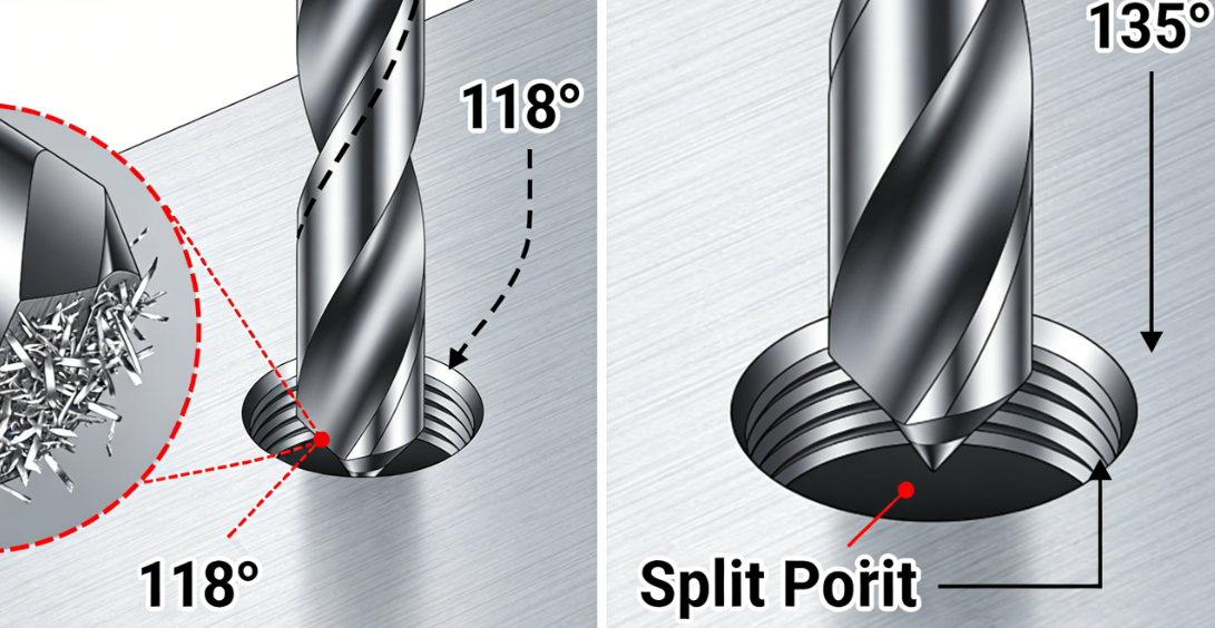 118 degree vs 135 degree split point drill bit performance on aluminum.png