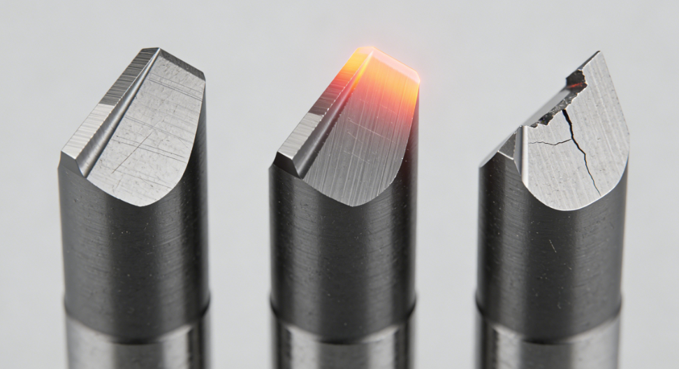Comparison of carbide insert wear patterns flank wear plastic deformation and edge chipping for troubleshooting machining failure.png