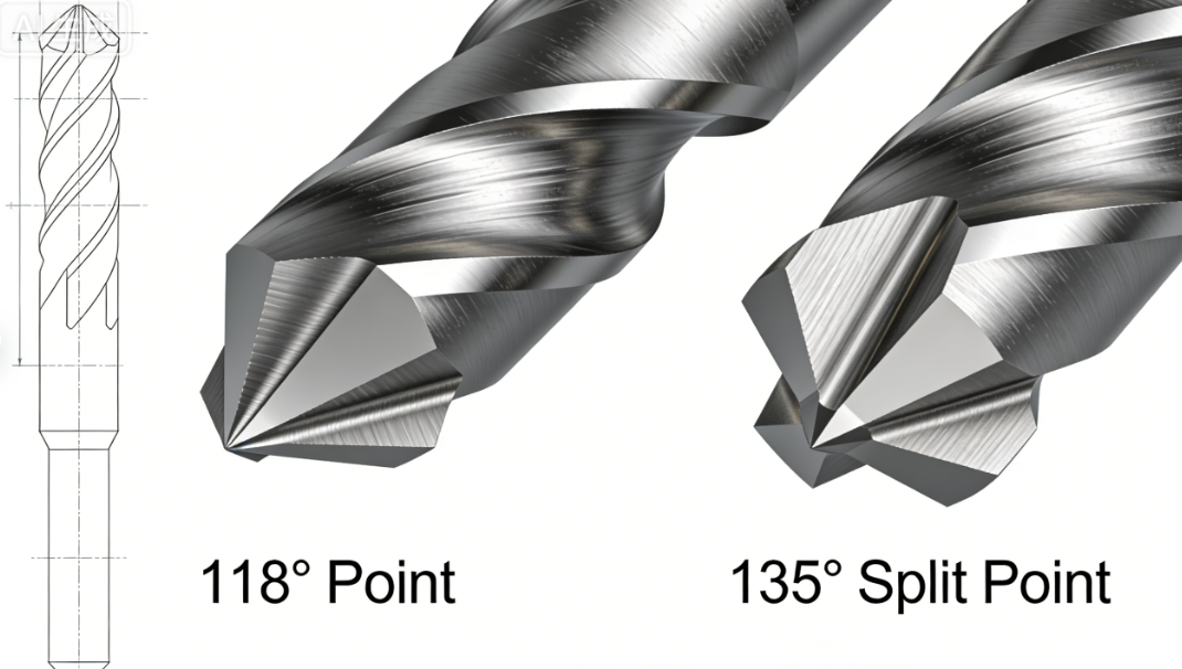 Comparison between 118 degree and 135 degree split point carbide drill bits..png