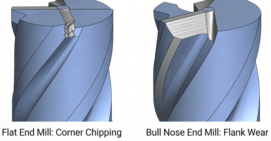 bull nose vs flat end mill wear pattern comparison.png